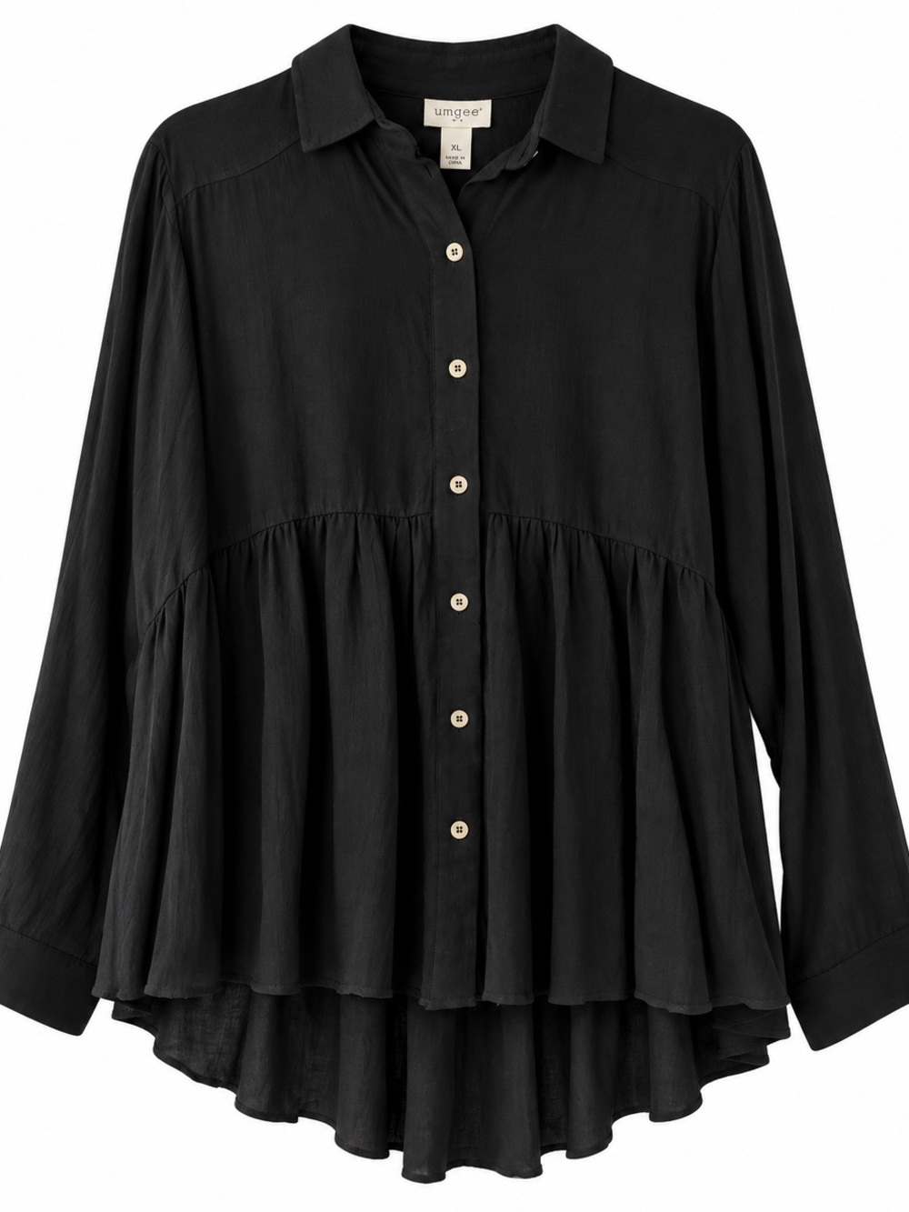 Umgee Black Linen Blend Baby Doll Top Size XL - Picture 2 of 7